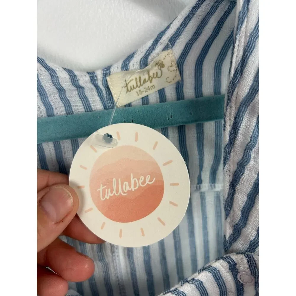 NEW TullaBee by Angel Dear Blue Stripe Overalls 100% Cotton 18-24 Months